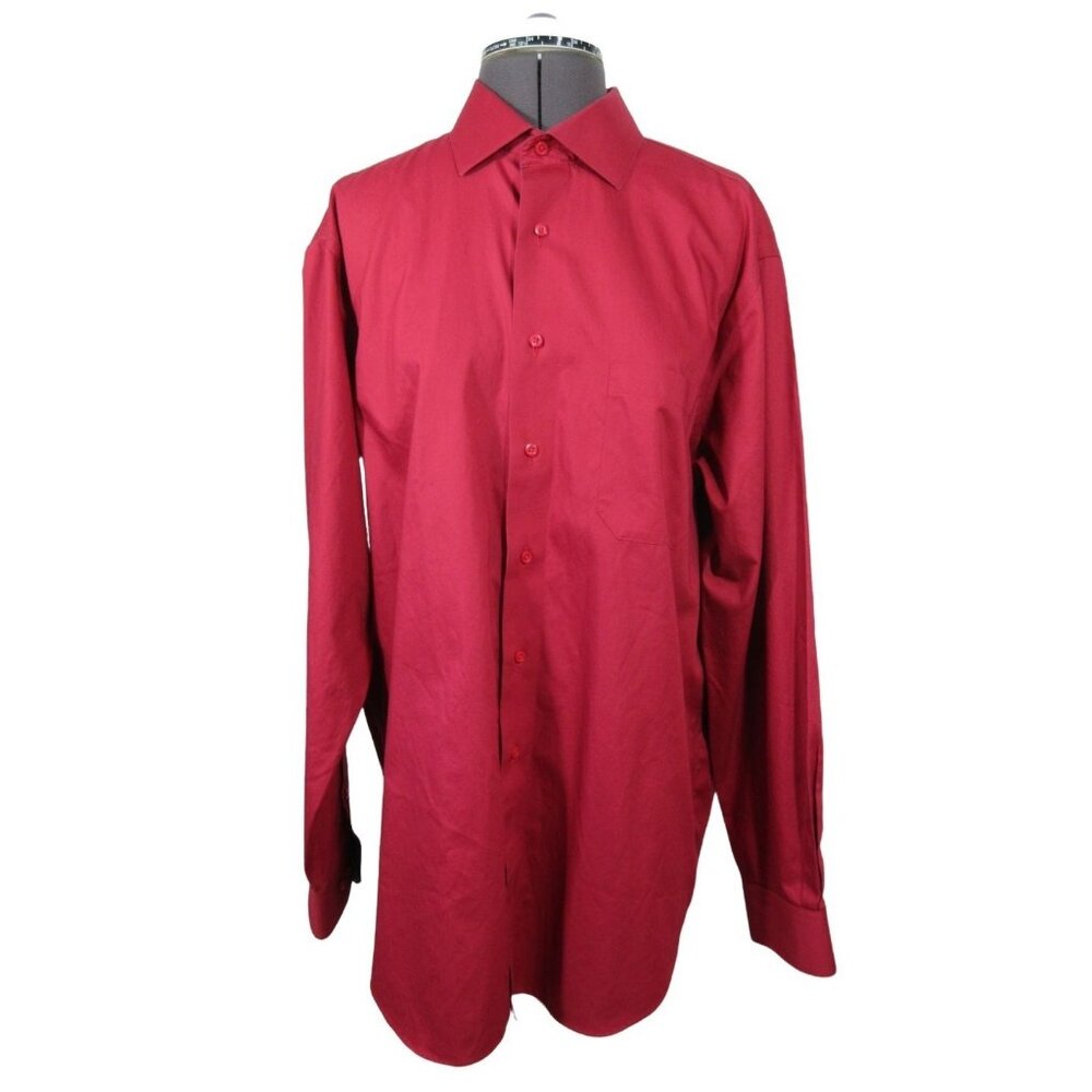 Paul Fredrick men's‎ red wrinkle free classic fit paisley flip cuff shirt 15 1/2
